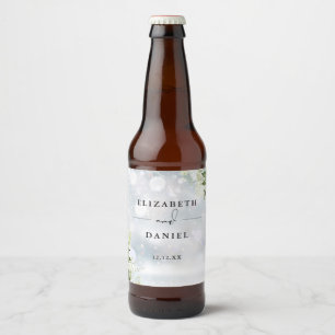 Étiquette Pour Bouteilles De Bière Mariage d'hiver à la verdure florale élégante