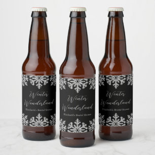 Étiquette Pour Bouteilles De Bière Mariage d'hiver flocon de neige argenté