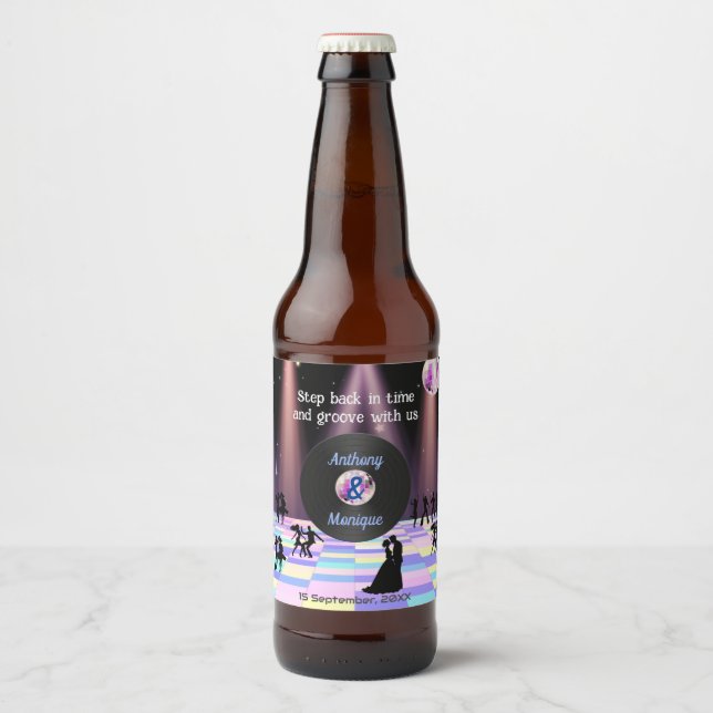 Étiquette Pour Bouteilles De Bière Mariage Disco personnalisable (Devant)