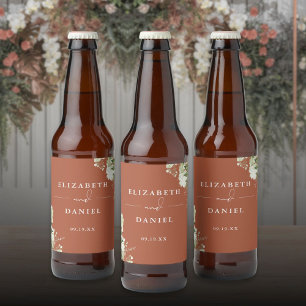 Étiquette Pour Bouteilles De Bière Mariage Élégant Fleurs de Terre Cuite et Verdure