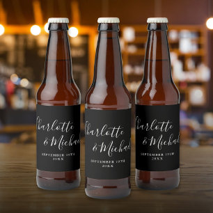 Étiquette Pour Bouteilles De Bière Mariage élégant signature noir et blanc