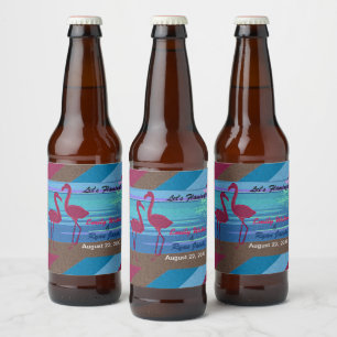 Étiquette Pour Bouteilles De Bière Mariage Flamingle Bird Beach à Dusk