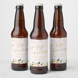 Étiquette Pour Bouteilles De Bière Mariage Fleur Rose Rustique Sip Sip Hooray