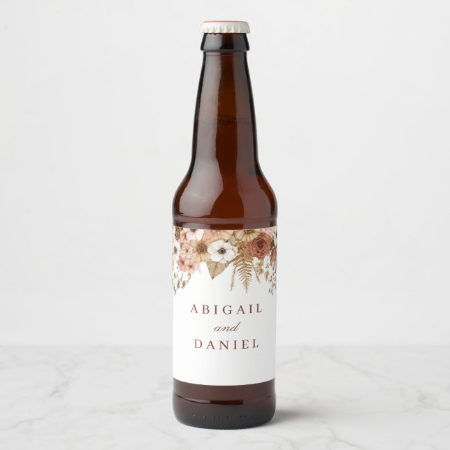 Étiquette Pour Bouteilles De Bière Mariage floral bohème élégant (Devant)