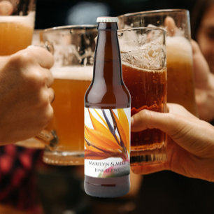 Étiquette Pour Bouteilles De Bière Mariage Floral Oiseau de Paradis Orange