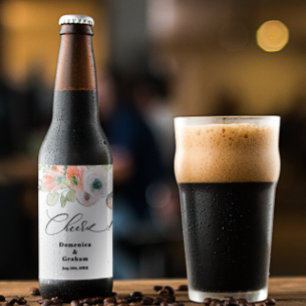 Étiquette Pour Bouteilles De Bière Mariage floral romantique de corail