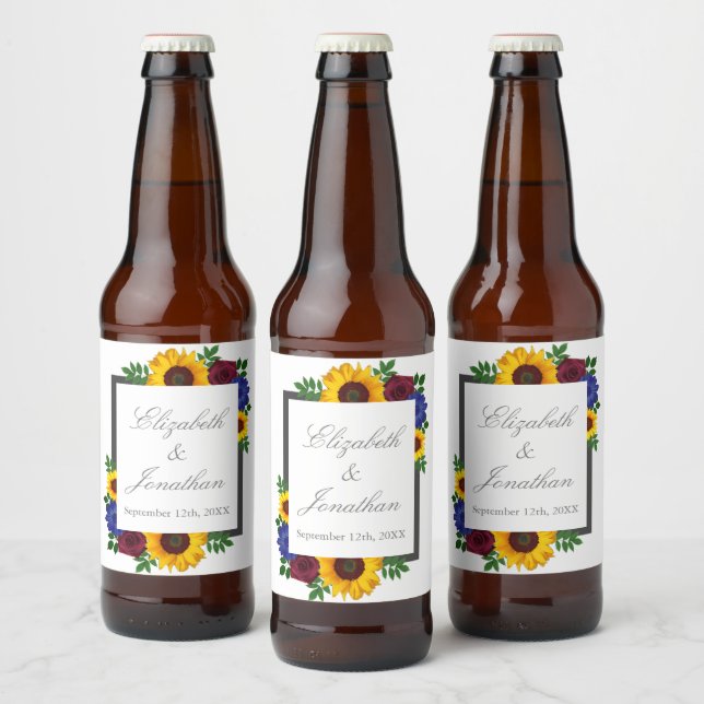 Étiquette Pour Bouteilles De Bière Mariage floral Rose de tournesol (Bouteilles)