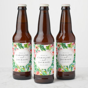 Étiquette Pour Bouteilles De Bière Mariage floral tropical personnalisé