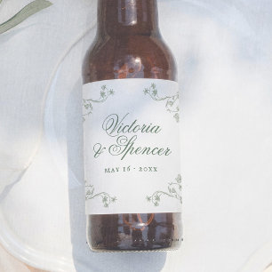 Étiquette Pour Bouteilles De Bière Mariage Floral Vintage Vert Sauge