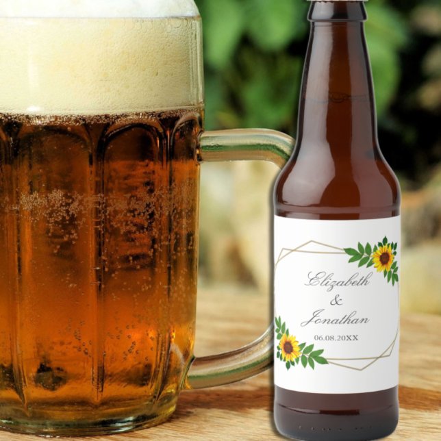 Étiquette Pour Bouteilles De Bière Mariage géométrique tournesol (Créateur téléchargé)