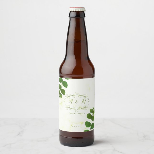 Étiquette Pour Bouteilles De Bière Mariage Green Chic (Devant)