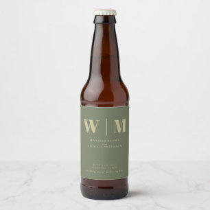 Étiquette Pour Bouteilles De Bière Mariage Minimaliste Moderne Boisson Vert Sauge Or