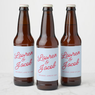 Étiquette Pour Bouteilles De Bière Mariage Moderne Minimaliste Bleu et Rouge