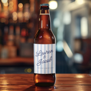 Étiquette Pour Bouteilles De Bière Mariage Moderne Minimaliste Rayures Bleues