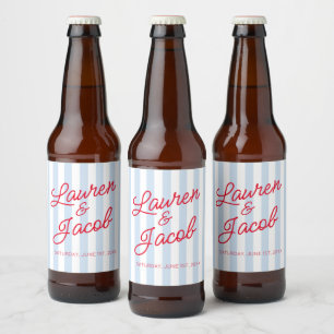 Étiquette Pour Bouteilles De Bière Mariage Moderne Minimaliste Rayures Bleues Rouges