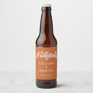 Étiquette Pour Bouteilles De Bière Mariage Moderne Rétro Orange et Crème
