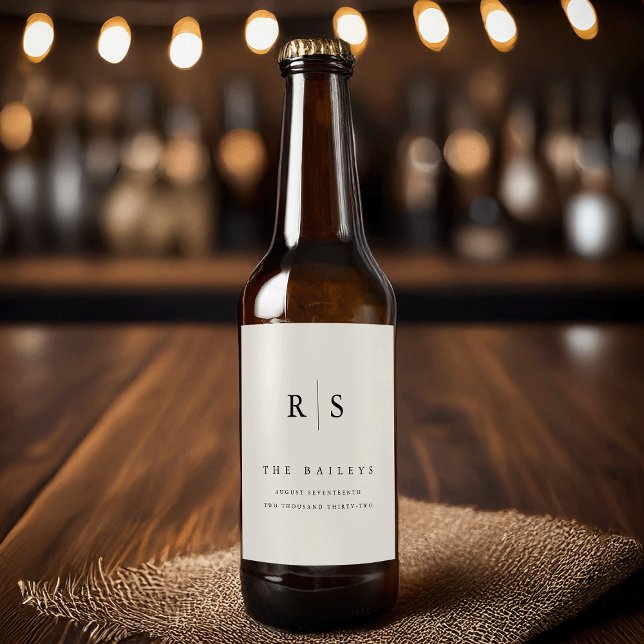 Étiquette Pour Bouteilles De Bière Mariage Monogramme noir & écrin classique (Créateur téléchargé)