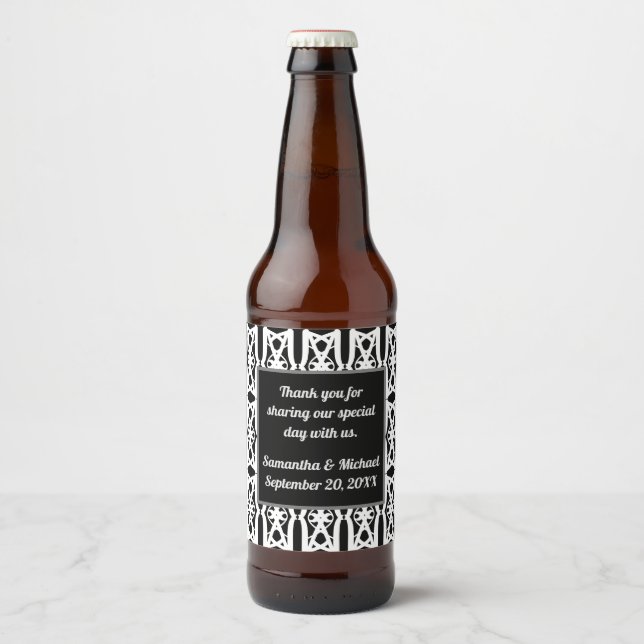 Étiquette Pour Bouteilles De Bière Mariage noir blanc moderne Merci invité moderne (Devant)
