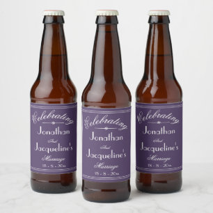 Étiquette Pour Bouteilles De Bière Mariage Personnalisé Chic Vintage Dusty violet