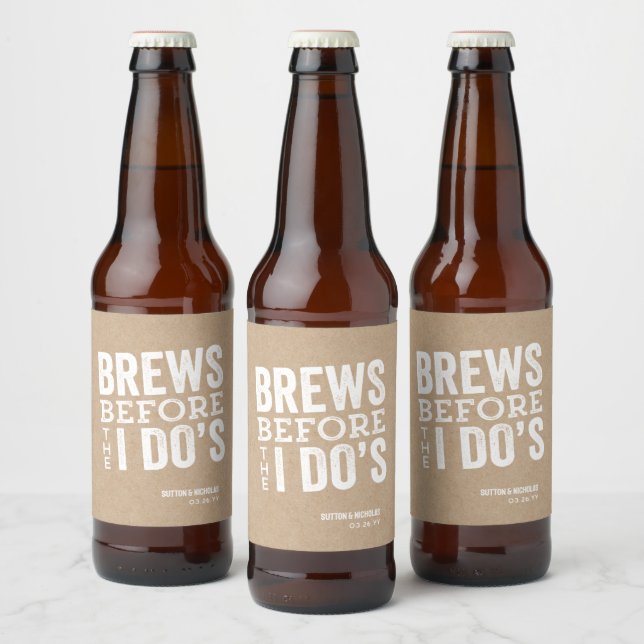 Étiquette Pour Bouteilles De Bière Mariage personnalisé kraft de Brews before I Do (Bouteilles)