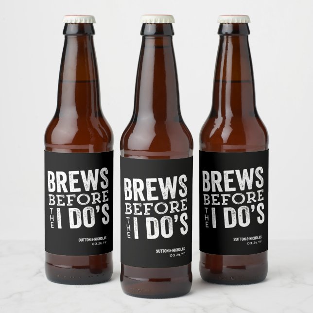 Étiquette Pour Bouteilles De Bière Mariage personnalisé noir "Brews before I Do" (Bouteilles)
