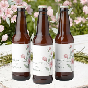 Étiquette Pour Bouteilles De Bière Mariage Printanier Élégant à l'Aquarelle Florale S