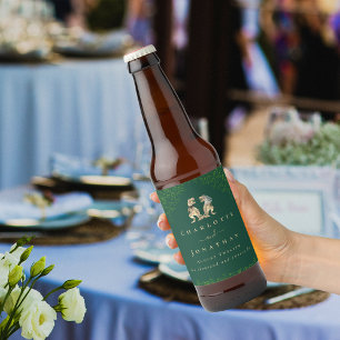 Étiquette Pour Bouteilles De Bière Mariage sur le thème des dinosaures Vert foncé