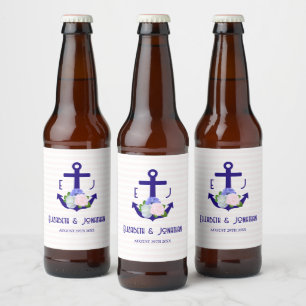 Étiquette Pour Bouteilles De Bière Mariage Thème Marin à Rayures Florales