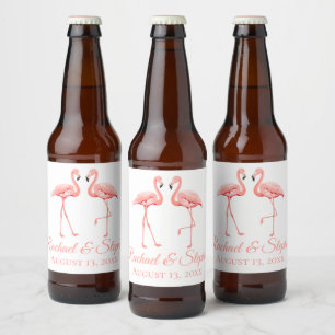 Étiquette Pour Bouteilles De Bière Mariage Tropical Rose Flamingo Shower de Mariée Pl