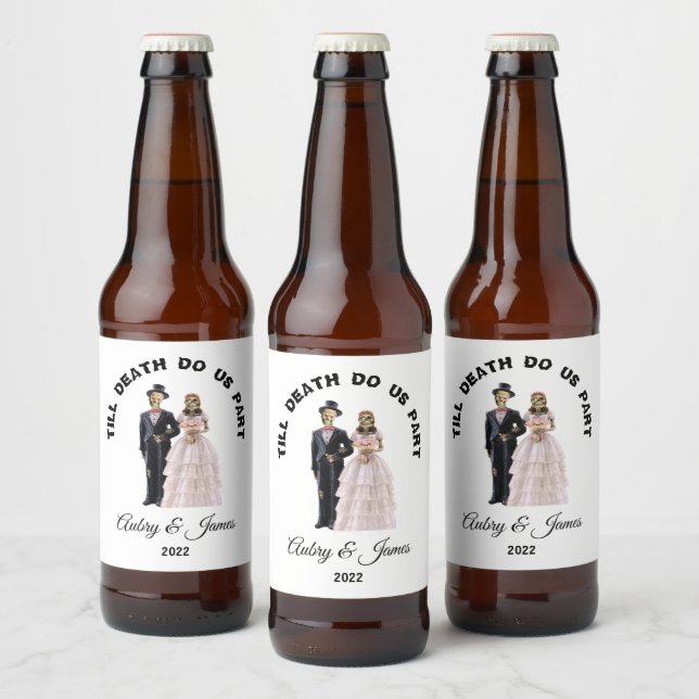 Étiquette Pour Bouteilles De Bière Mariée et marié squelettes (Bouteilles)