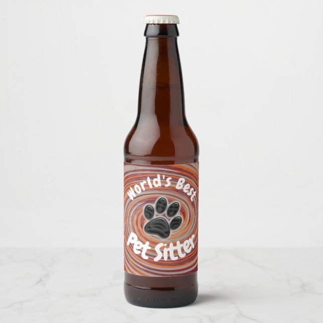 Étiquette Pour Bouteilles De Bière Meilleur Animaux de compagnie Sitter Empreinte de  (Devant)
