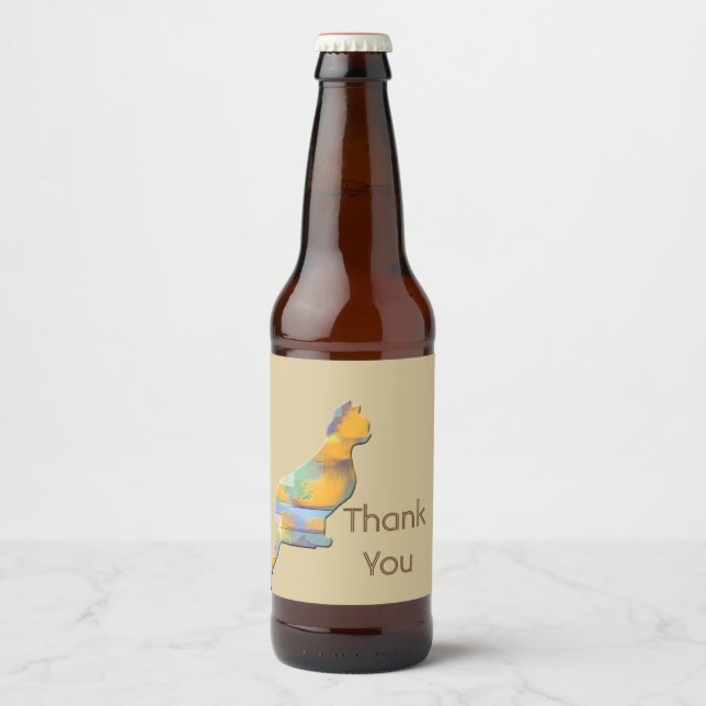 Étiquette Pour Bouteilles De Bière Merci Cat Sitter Patchwork Pet Appréciation des an (Devant)