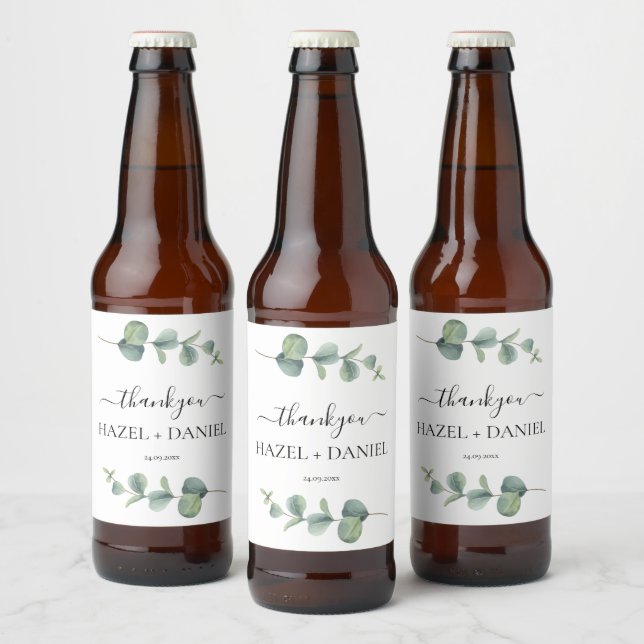Étiquette Pour Bouteilles De Bière Merci Mariage Eucalyptus (Bouteilles)