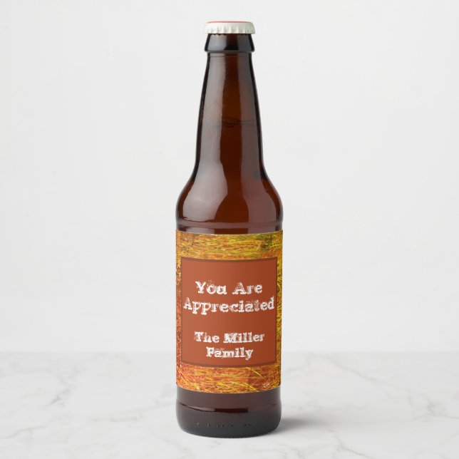 Étiquette Pour Bouteilles De Bière Merci Orange couleurs d'automne Appréciation (Devant)