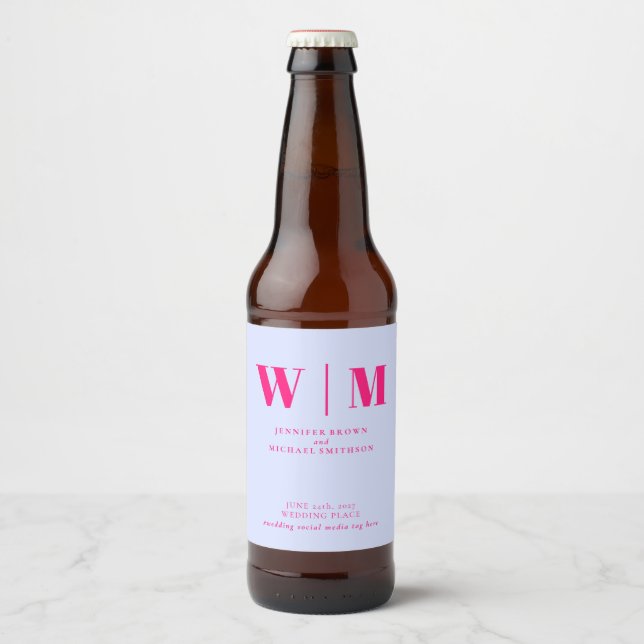 Étiquette Pour Bouteilles De Bière Minimal Modern Lilac Pink Drink Wedding (Devant)