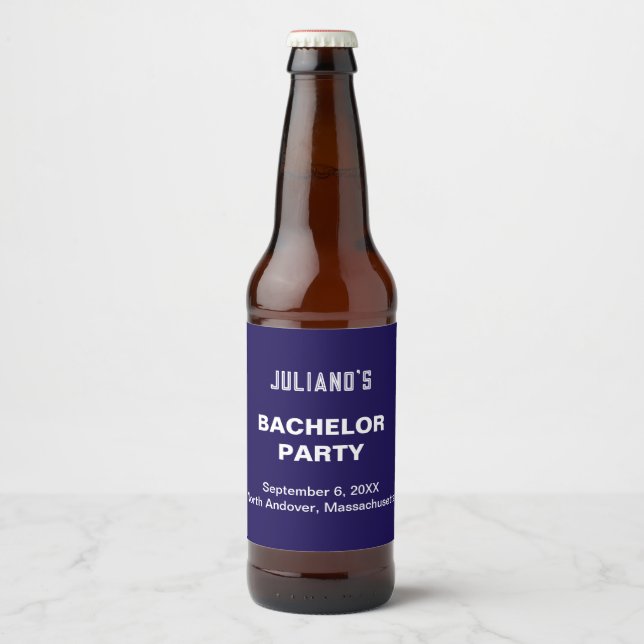 Étiquette Pour Bouteilles De Bière Minimalist Dark Blue Bachelor Party (Devant)