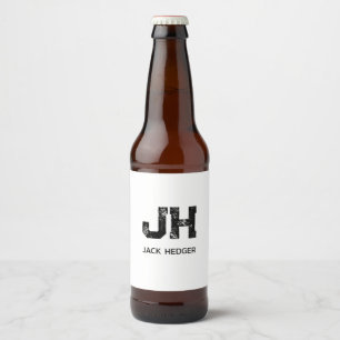 ÉTIQUETTE POUR BOUTEILLES DE BIÈRE MINIMALISTE NOIR MONOGRAMME À DEUX LETTRES NOM BLA