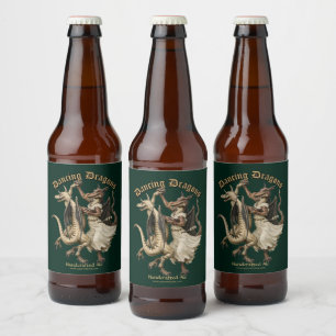 Étiquette Pour Bouteilles De Bière Modèle de couleur de dragons dansants médiévaux vi