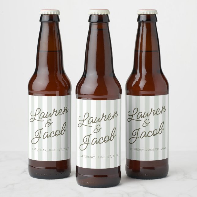 Étiquette Pour Bouteilles De Bière Modern Minimal Minimalist Green Stripes Wedding (Bouteilles)