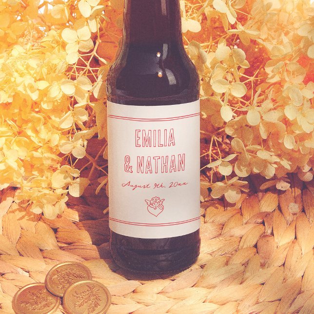 Étiquette Pour Bouteilles De Bière Modern Retro Love Struck Hand Drawn Cupid Wedding (Créateur téléchargé)