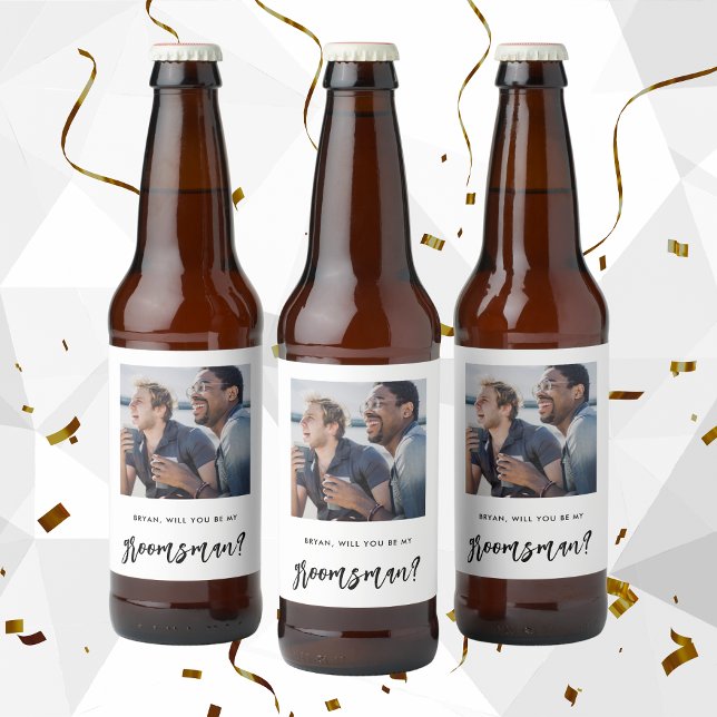 Étiquette Pour Bouteilles De Bière Moderne Brossé Serez-Vous Ma Proposition Groomsmen (Créateur téléchargé)