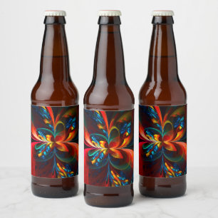 Étiquette Pour Bouteilles De Bière Moderne Floral Abstrait Art Orange Bleu Motif #14