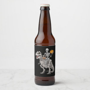 Étiquette Pour Bouteilles De Bière Momie à cheval sur un squelette Dinosaure T rex Ha