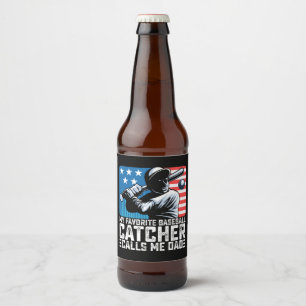 Étiquette Pour Bouteilles De Bière Mon receveur de baseball préféré m'appelle papa