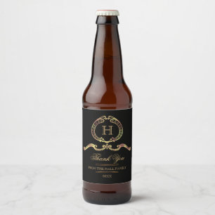 Étiquette Pour Bouteilles De Bière Monogramme élégant et vintage d'or