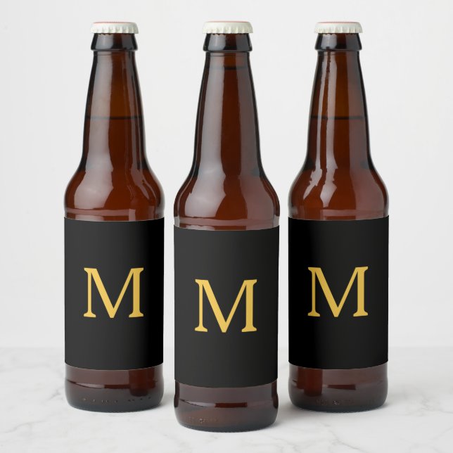 Étiquette Pour Bouteilles De Bière Monogramme Initial Personnalisé Or Noir Tendance (Bouteilles)