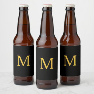 Étiquette Pour Bouteilles De Bière Monogramme Initiale Nom Personnalisé Or Noir Tenda