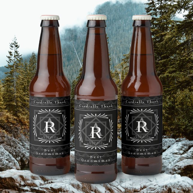 Étiquette Pour Bouteilles De Bière Monogramme noir cadre élégant (Modern stylish Monogram Design. )