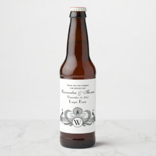 Étiquette Pour Bouteilles De Bière Monogramme Paons Vintage