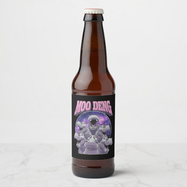 ÉTIQUETTE POUR BOUTEILLES DE BIÈRE MOO-DENG LE CÉLÈBRE BÉBÉ PIGMY HIPPO MOODENG (Devant)